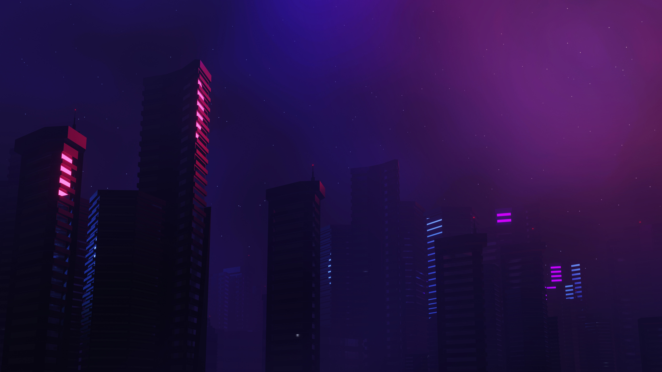 3d render of Cyber punk night city landscape concept. Light glow